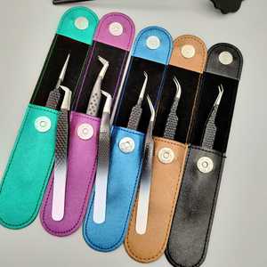 Lot de 8 pinces à cils couleur noir blanc ombre avec logo personnalisé avec pochettes en cuir Matériau en acier inoxydable pour extensions - Product Image 1