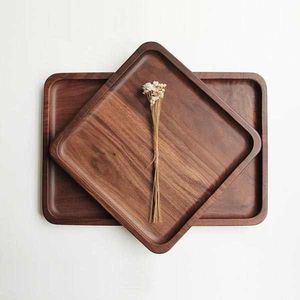Plateaux de service en bois non fini écologique Organisateur en bois Assiette gigogne Rectangle Plateau alimentaire en bois vintage avec poignée en métal - Product Image 3