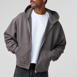 Sweats à capuche zippés pour hommes personnalisés, 100% coton, col à capuche, poids lourd 500GSM, style ample, streetwear tendance, service OEM - Product Image 2