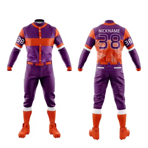 Conjunto de uniforme de béisbol sublimado para hombre de alta calidad con jersey con botones de número de nombre personalizado y pantalones elásticos para equipos deportivos - Product Image 1