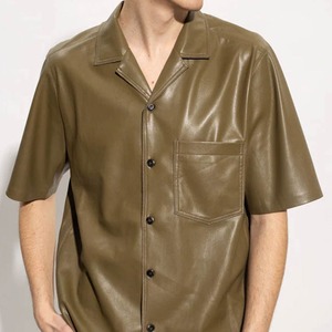 Nuevo diseño de peso ligero de alta calidad al por mayor 2025 de los hombres de media manga de cuero caqui camisa transpirable chaquetas de cuero. - Product Image 1