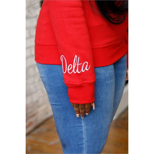 Venta al por mayor HBCU Delta Educado Chenille Sudadera de cuello redondo Premium Fleece Sorority Apparel Greek DST Red Pride Winter Top - Product Image 3