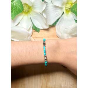 Navajo Beaded <b>Bracelet</b> with Kingman Turquoise & Sterling <b>Silver</b> Ethnic Style Strung <b>Bracelet</b> - Product Image 3