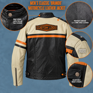 Chaqueta de Cuero Clásica para Hombre Estilo Brando, Piel de Vacuno Premium, Cuello con Broches, Cierre YKK, Múltiples Bolsillos - Product Image 3