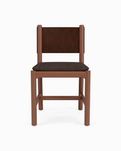 Mid-Century Inspired Chair with Natural Solid Wood Frame, <b>leather</b> Detailing on Backrest, and Dark Upholstered <b>Cushion</b> Seat - Product Image 2