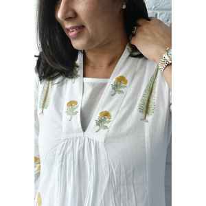 Vestido Kurta de Algodón con Estampado Étnico Mughal para Mujer, Color Marigold Cypress-XS, Largo hasta la Rodilla, Estilo Imperio, Elegante y Transpirable - Product Image 3