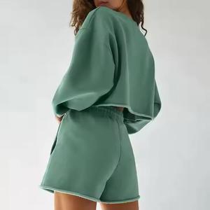 Primavera 2025, conjuntos de dos piezas personalizados para mujer, Jersey, ropa de salón, Top corto, chaqueta con capucha, conjuntos de pantalones cortos, chaqueta con cremallera, conjunto de pantalones cortos para mujer - Product Image 2