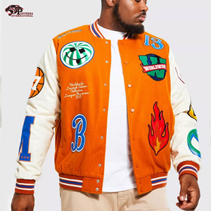 Vestes d'université pour hommes personnalisées OEM Veste d'uniforme scolaire en laine mélangée décontractée avec manches en cuir respirant Nouveau tissé simple - Product Image 3