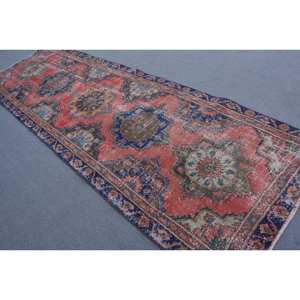 Vintage Turkish <b>Wool</b> Rug <b>Red</b> Blue Oversized Area Rug 41 X 125 ft 10mm Boho Patchwork Hallway Latex Large Area Room Rug - Product Image 4