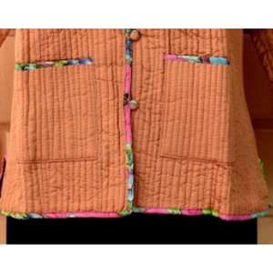 Veste matelassée manteau en coton matelassé uni respirant à manches longues avec décoration de boutons 2 poches - Product Image 2