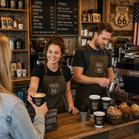 Tablier de barista personnalisé AT PACK avec logo, uniforme de café, tablier de travail pour le personnel de café, restaurant, cuisine, personnalisation de la marque
