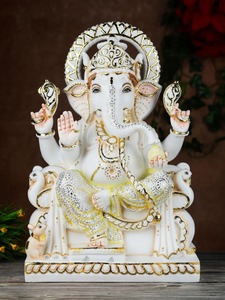 Ganpati Murti หินอ่อนขัดเงาทำด้วยมือคุณภาพระดับพรีเมียมเพื่อความเจริญรุ่งเรืองและพลังงานบวก - Product Image 4