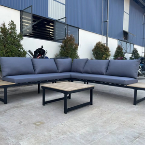 Ensemble de mobilier de jardin en métal et teck, avec assise profonde, pour repas en extérieur, style moderne en corde, canapé en bois avec rangement - Product Image 1