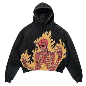 Sudadera con capucha recortada vintage con lavado ácido para hombre, sudadera de invierno de longitud larga con gráfico impreso con logotipo personalizado - Product Image 1