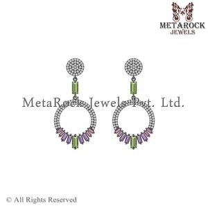 Multi-Gemstones Earrings 925 <b>Silver</b> Baguette Dangle Earrings Handmade Jewelry <b>Top</b> Quality Womens Gift - Product Image 2