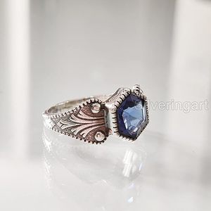 Anillo de Mujer con Zafiro Azul Hidro Natural, Piedra de Nacimiento de Septiembre, Anillo Apilable de Plata de Ley 925 para Navidad - Product Image 6