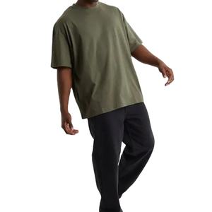 Color sólido de manga corta de cuello redondo Camiseta Venta al por mayor Stock Precio de fábrica Drop Shoulder 100% Cotton Jersey Boxy Fit Hombres Camisetas - Product Image 5