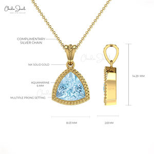 Proveedor Popular: Anillo de Compromiso Cristiano Personalizable de Oro Fino de 14k con Aguamarina Natural de 1 CT, Engaste de Garras, Corte Trillón, Hecho a Mano y de Moda - Product Image 4