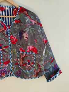 Chaqueta Bomber Reversible Acolchada de Algodón con Estampado Floral, Ecológica, de Manga Corta, Hecha a Mano, Abrigo de Invierno para Mujer - Product Image 5