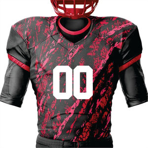 Uniforme de fútbol americano sublimado de poliéster 100% personalizado para hombres Jersey corto de equipo de sarga de aparejos negros y rojos transpirables - Product Image 2