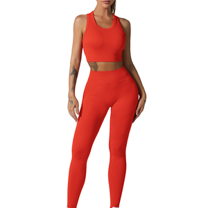 Soutien-gorge de gymnastique élastique pour femmes ensemble de Leggings de Yoga respirant motif solide bas quantité minimale de commande de haute qualité sans couture Fitness cordon de serrage - Product Image 4