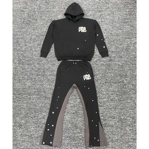 Conjunto Deportivo de 2 Piezas para Hombre, Diseño Nuevo, Pantalones Deportivos Acampanados con Sudadera Corta con Capucha y Patrón Liso, Transpirable, para Invierno - Product Image 1