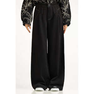 กางเกงลำลองผ้าแคนวาสทรงขากว้างสำหรับผู้หญิง WM-NDJ-WS25-002 กางเกงคาร์โก้ตกแต่งกระดุม ระบายอากาศได้ดีและน้ำหนักเบาสำหรับเด็กผู้หญิง - Product Image 4