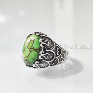 Anillo de exportación para hombre, cobre verde Natural, piedra preciosa turquesa, anillo de piedra natal de diciembre, joyería de fiesta árabe, anillo de Plata de Ley 925 - Product Image 1
