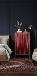 Gabinete de Almacenamiento Rectangular de Lujo Ecológico con Incrustaciones de Hueso Rojo, Diseño Chevron Hecho a Mano para Decoración de Sala de Estar Moderna - Product Image 6