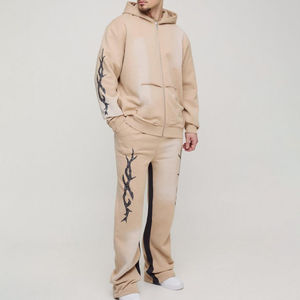 Survêtements Streetwear délavés à l'acide Ensemble de survêtements à capuche zippés Ensemble de pantalons de survêtement et sweat à capuche évasés vintage pour hommes avec OEM - Product Image 6
