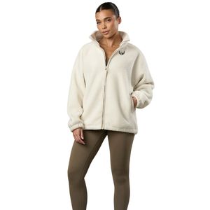 Neutral Sherpa Knitted Full Zip up <b>Women</b> Fleece <b>Jacket</b> High Neck Breathable Soft <b>Teddy</b> Layer Casual Winter Comfort Wear - Product Image 1