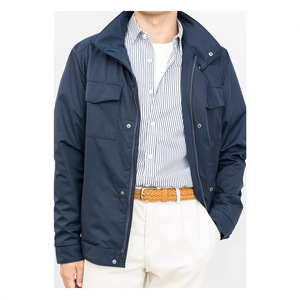 <b>Men's</b> Casual <b>Canvas</b> Windbreaker <b>Jacket</b> with Autumn Stand Collar Front Logo Outdoor Waterproof Zipper - Product Image 4