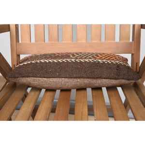 Almohada de lana de retazos Kilim marrón, cojín decorativo de 8x16 pulgadas con patrón de hojas esponjosas Vintage para uso en el suelo - Product Image 4