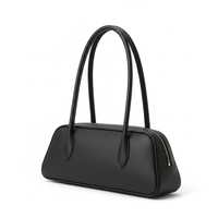 Sac à bandoulière minimaliste en cuir véritable noir, style vintage, avec deux longues poignées, fermeture éclair, résistant à l'eau, pour femme