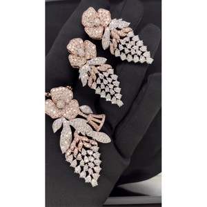 Pendientes de Diamantes Naturales de 14Kt de Diseño, para Fiestas, con Diamantes Reales - Product Image 1