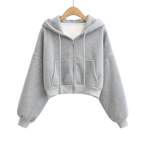 Sweats à capuche chauds d'hiver décontractés à capuche avec fermeture éclair pour femmes sweat à capuche avec fermeture éclair solide Streetwear à manches longues femmes sweat à capuche avec fermeture éclair - Product Image 3