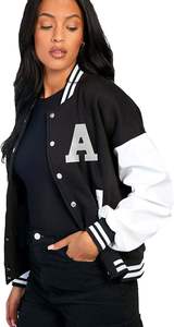 Chaquetas universitarias personalizables para mujer, Mangas de cuero de lana, parches bordados 3D de invierno, diferentes colores, Logo de piel personalizable - Product Image 2