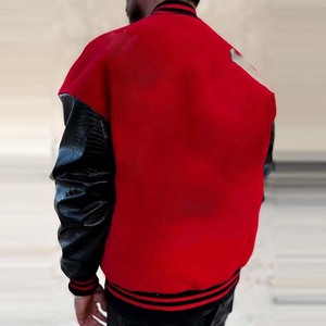 <b>Red</b> Wool Body <b>Black</b> Genuine Leather Sleeve Varsity Jacket Men's Breathable Collage Coats Winter Baseball Varsity Jacket Men's - Product Image 6
