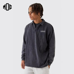 Drop Shoulder Overs ized Acid Wash V-Ausschnitt Sweatshirts Hoodies 100% Baumwolle Custom Logo College Pullover Dicke Streetwear - Product Image 1