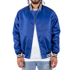 Vestes universitaires en satin fin personnalisées pour hommes et femmes, accessoire de saison hivernale avec boutons recouverts, design de veste de type letterman pour hommes - Product Image 5