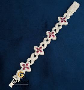 Round Brilliant and Pink Marquise Moissanite Diamond Fully Iced Out Clover Hip Hop <b>Bracelet</b> 925 Sterling Silver For Unisex - Product Image 3