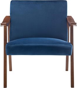 Modern Wood Frame Lounge Chair with Blue <b>Upholstery</b> Perfect for Elegant Living Room Seating - Product Image 3