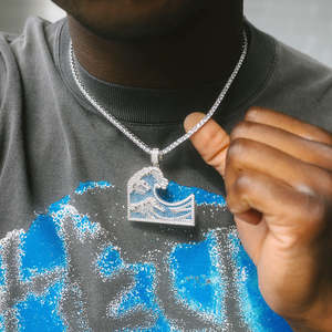 Ocean Waves Surfing Pendant Necklace for Men's 14k White Gold Plated Hip Hop Jewelry Gold <b>Silver</b> Rose Gold <b>Rope</b> <b>Chain</b> - Product Image 4
