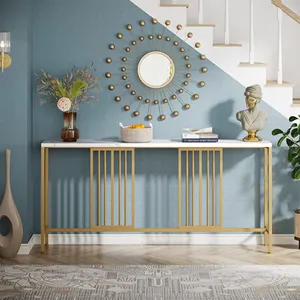 Table console étroite et longue en faux marbre blanc doré Fabricant de meubles de maison Vente en gros directe d'usine - Product Image 4