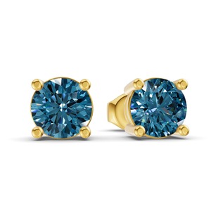 Cobalt Royal <b>Blue</b> Four Prong Round Lab Grown Diamond <b>Stud</b> <b>Earrings</b> 1 Ct Tw VS Clarity 14K Rose Gold Fancy Color Deep Hue - Product Image 1
