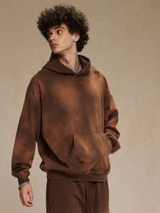 Nueva versión para hombre 450g sólido de gran tamaño lavado 100% algodón Sudadera con capucha Jersey desgastado sin cordón teñido en aerosol - Product Image 3