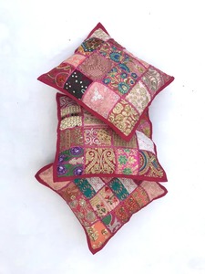 Funda de Almohada de Algodón Rajastaní con Bordado y Patchwork, Fundas de Cojín para Sofá, Sala de Estar, Decoración de Bodas - Product Image 3