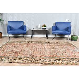 5.7x7.9 ft Vintage Rug, Turkish Large Rug, <b>Brown</b> Southwestern <b>Wool</b> Rug - Product Image 1