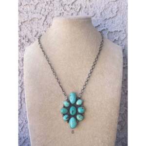 Navajo Handmade Fashion <b>Layered</b> <b>Necklace</b> Mixed Turquoise & Sterling <b>Silver</b> Cluster - Product Image 1