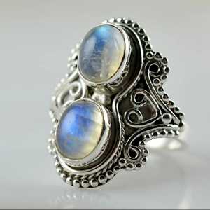 925 Sterling Silver Rainbow Moonstone <b>Statement</b> <b>Ring</b> Handmade Boho June Birthstone Jewelry 18K Perfect Gift for Her Birthday - Product Image 2